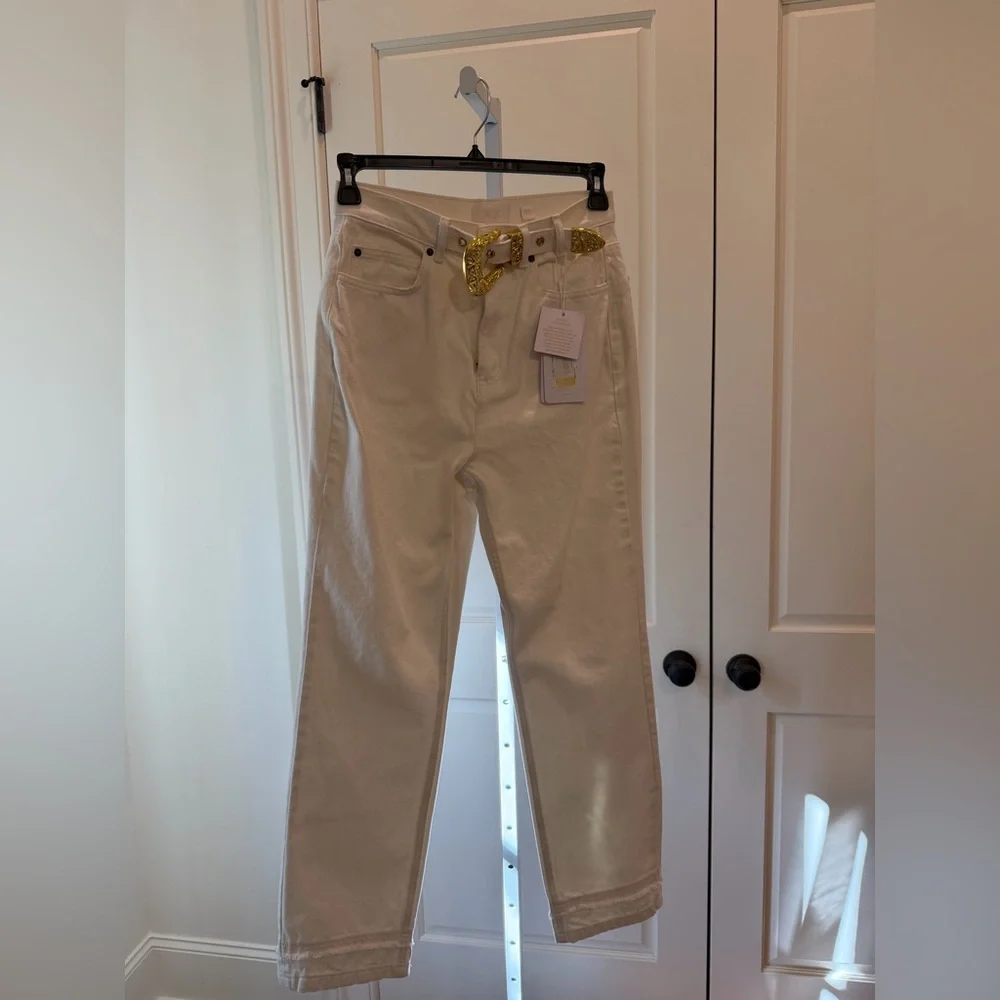 LE' AL.X White Western Belt Straight Leg High Waisted Jean 27